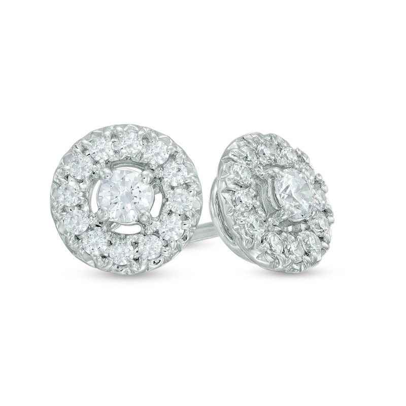 Main Image 1 of Previously Owned - 1/2 CT. T.W. Diamond High Profile Frame Stud Earrings in 10K White Gold