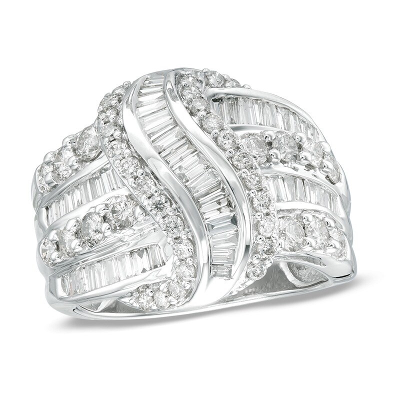 Main Image 1 of Previously Owned - 2 CT. T.W. Baguette and Round Diamond Knot Ring in 10K White Gold