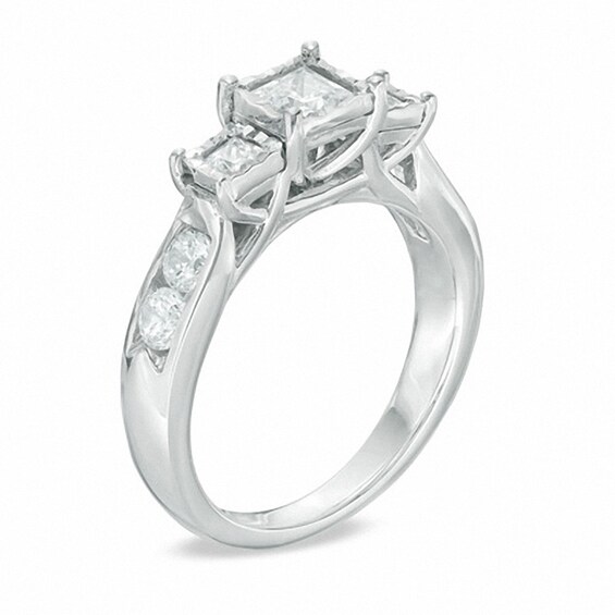 Previously Owned - 1 CT. T.w. Princess-Cut Diamond Past Present FutureÂ® Engagement Ring in 10K White Gold