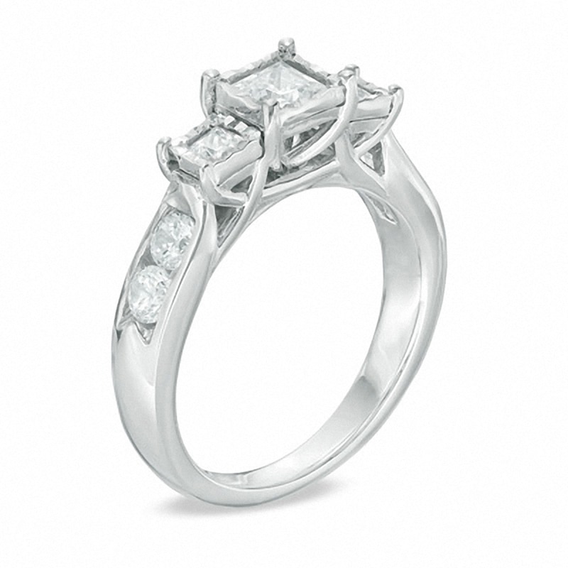 Previously Owned - 1 CT. T.W. Princess-Cut Diamond Past Present Future® Engagement Ring in 10K White Gold