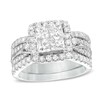 Thumbnail Image 1 of Previously Owned - 2 CT. T.W. Princess-Cut Quad Diamond Frame Three Piece Bridal Set in 14K White Gold