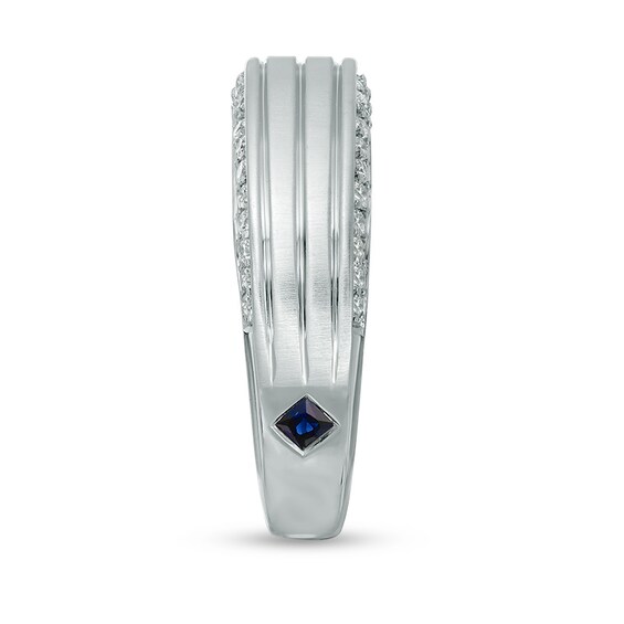 Previously Owned - Vera Wang Men's 1/2 CT. T.w. Diamond Edge Grooved Wedding Band in 14K White Gold