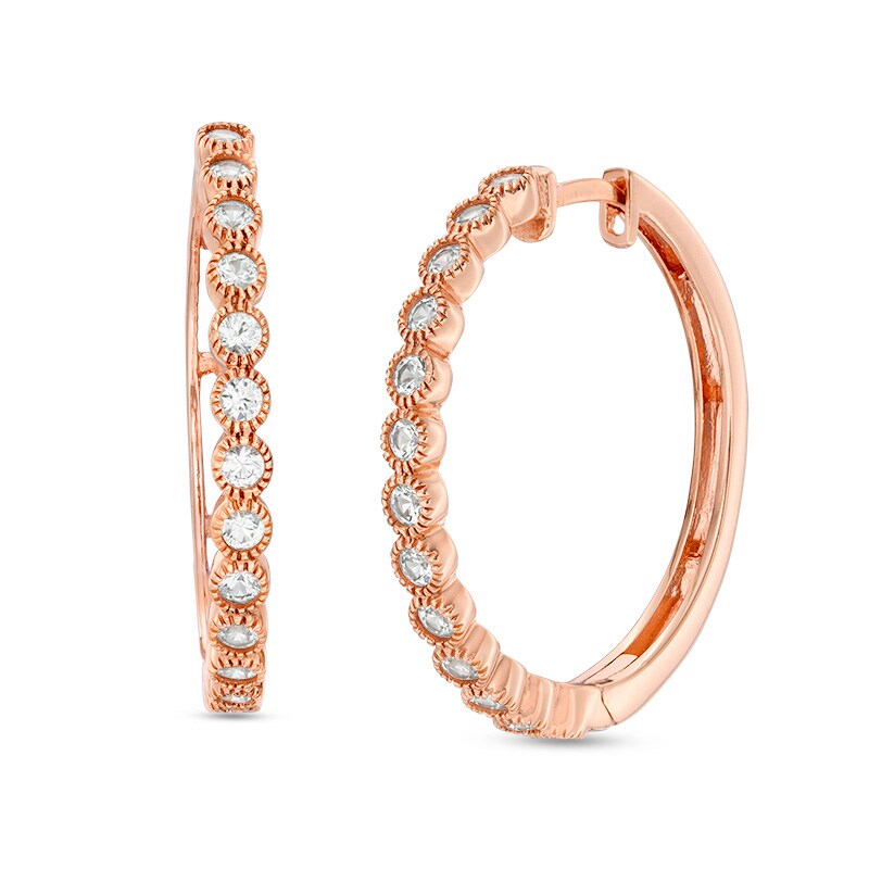 Main Image 1 of Previously Owned - Lab-Created White Sapphire Vintage-Style Hoop Earrings in Sterling Silver with 18K Rose Gold Plate