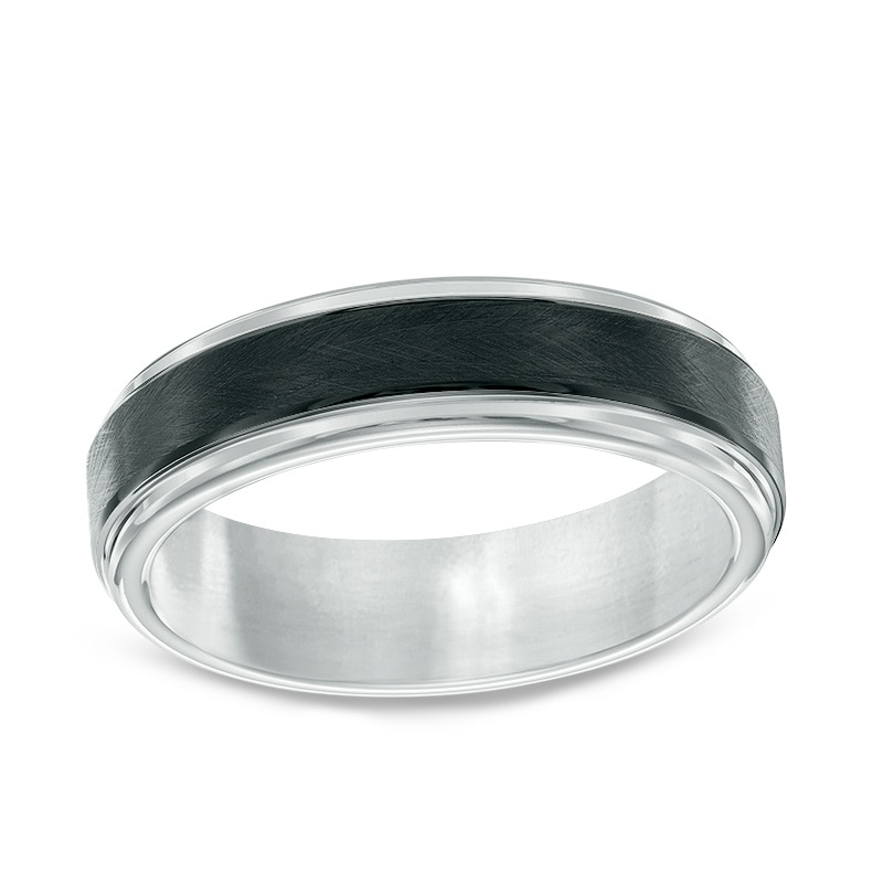 Main Image 1 of Previously Owned - Men's 6.0mm Black IP and Satin Edge Wedding Band in Tantalum