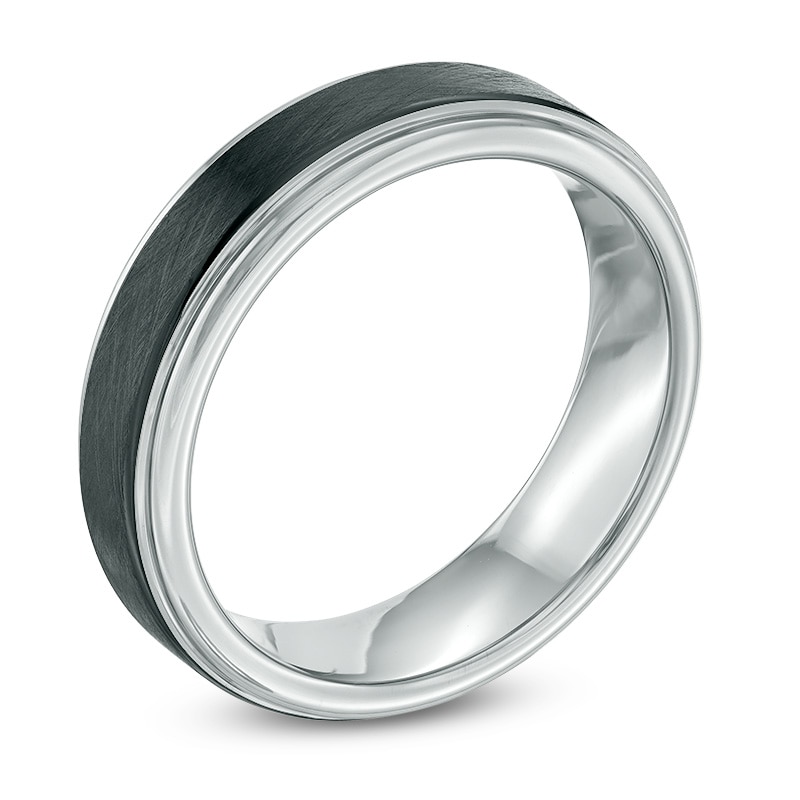 Main Image 2 of Previously Owned - Men's 6.0mm Black IP and Satin Edge Wedding Band in Tantalum