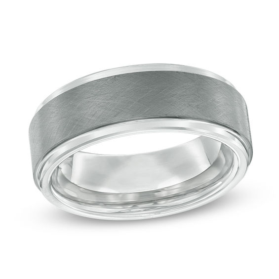 Previously Owned - 8.0mm Grey IP and Satin Edge Wedding Band in Tantalum