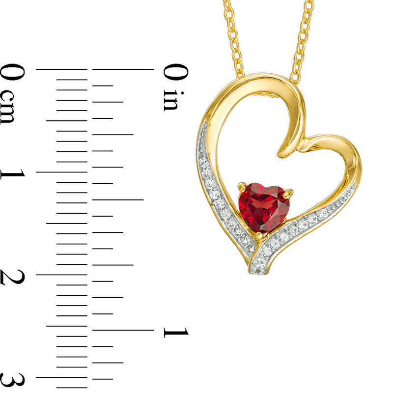 Previously Owned - Garnet and Lab-Created White Sapphire Tilted Heart Pendant in Sterling Silver with 18K Gold Plate