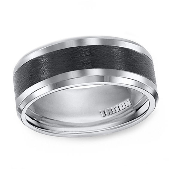Previously Owned - Triton 9.0mm Comfort-Fit Black Ceramic Inlay Wedding Band in Tungsten