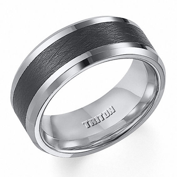 Previously Owned - Triton 9.0mm Comfort-Fit Black Ceramic Inlay Wedding Band in Tungsten