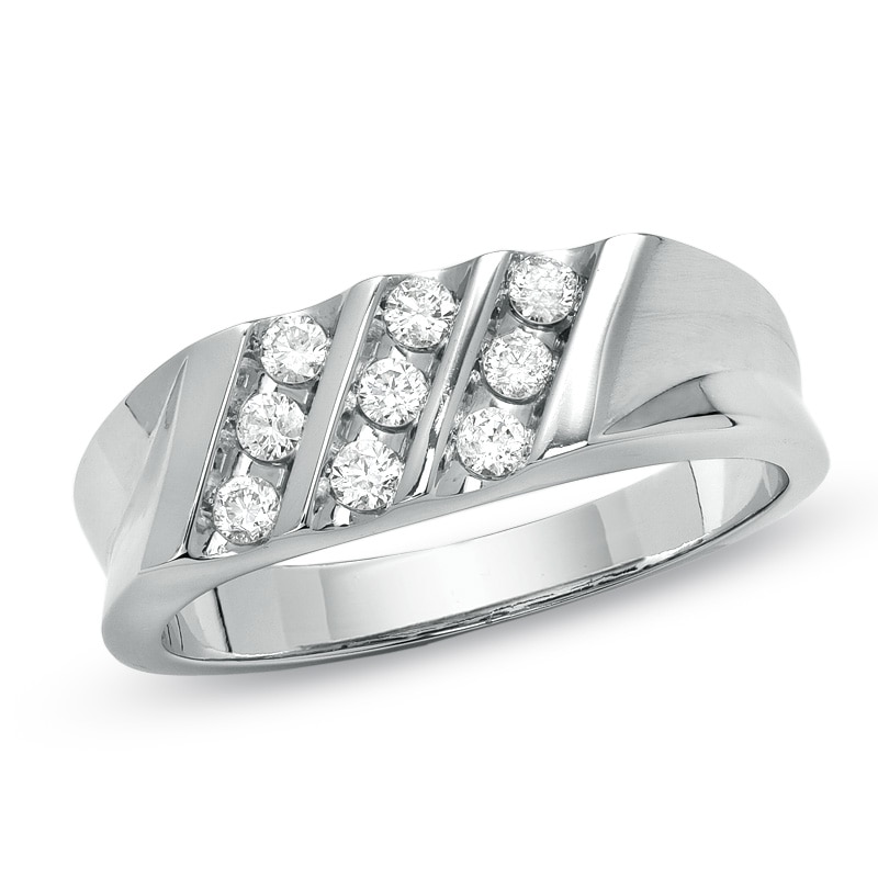 Main Image 1 of Previously Owned - 3/8 CT. T.W. Diamond Three Row Diagonal Ring in 10K White Gold