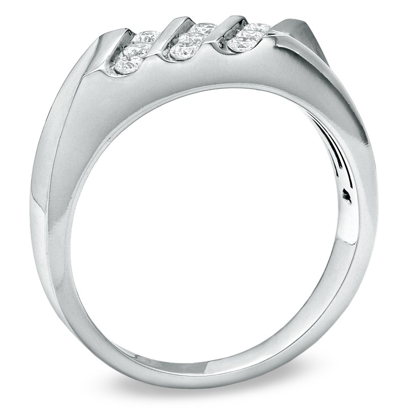 Main Image 2 of Previously Owned - 3/8 CT. T.W. Diamond Three Row Diagonal Ring in 10K White Gold
