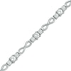 Thumbnail Image 1 of Previously Owned - Lab-Created White Sapphire Infinity Link Three Stone Bracelet in Sterling Silver - 7.25&quot;