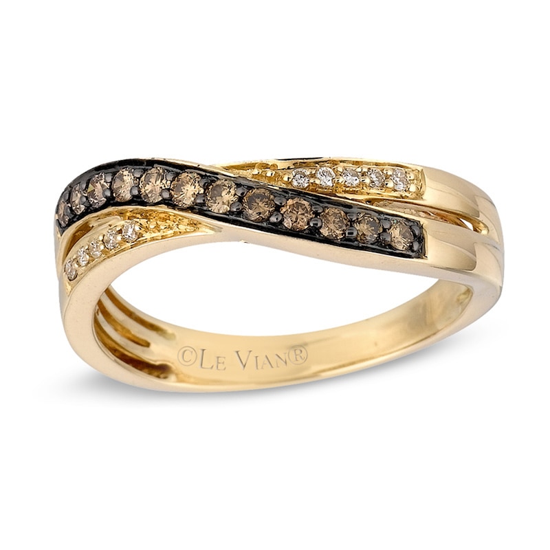 Main Image 1 of Previously Owned - Le Vian Chocolate Diamonds® 1/4 CT. T.W. Diamond Overlay Band in 14K Honey Gold™