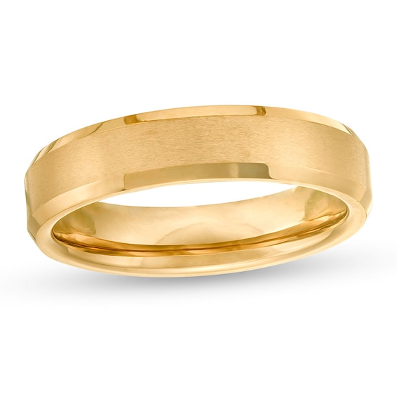 Previously Owned - 5.0mm Multi-Finish Bevelled-Edge Comfort-Fit Wedding Band in Tungsten with Yellow IP