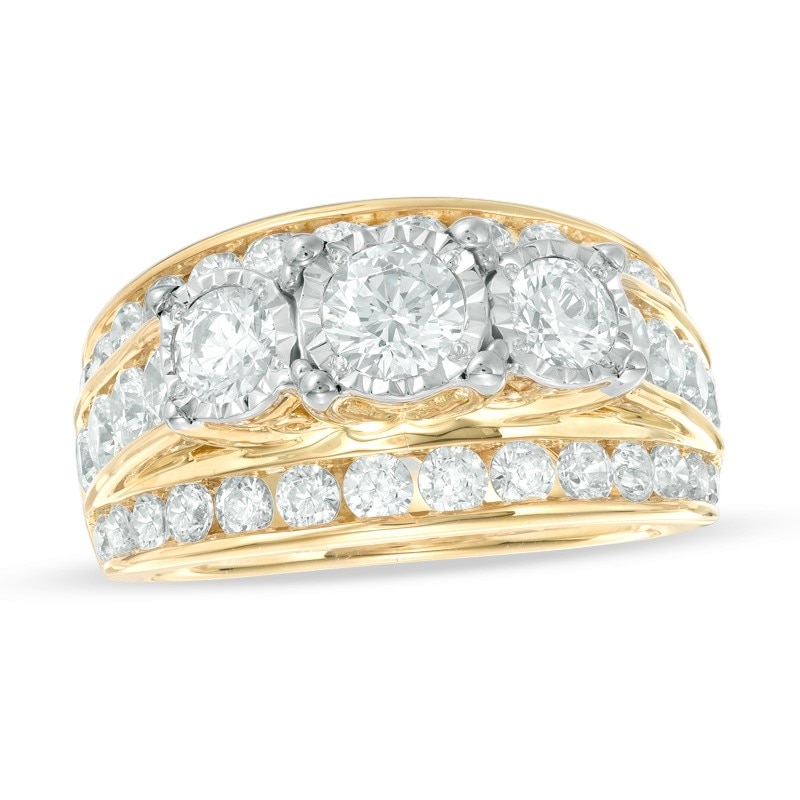 Main Image 1 of Previously Owned - 3 CT. T.W. Past Present Future® Diamond Three Stone Ring in 14K Gold