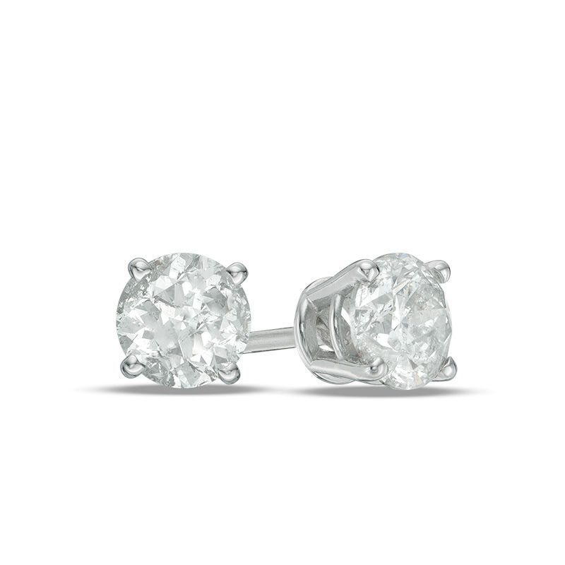 Main Image 1 of Previously Owned - 3/4 CT. T.W. Diamond Solitaire Stud Earrings in 14K White Gold
