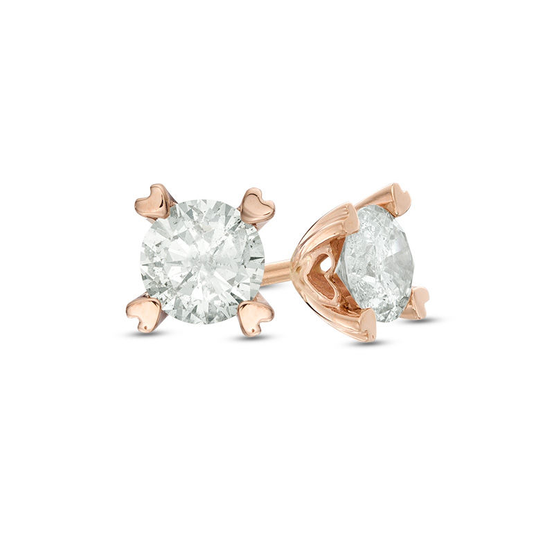 Main Image 1 of Previously Owned - 3/8 CT. T.W. Diamond Solitaire Heart-Shaped Prongs Stud Earrings in 14K Rose Gold