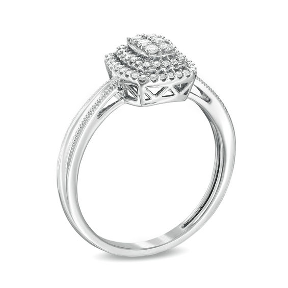 Previously O Previously Owned - 1/4 CT. TW. Composite Diamond Rectangle Frame Vintage-Style Ring in 10K White Gold
