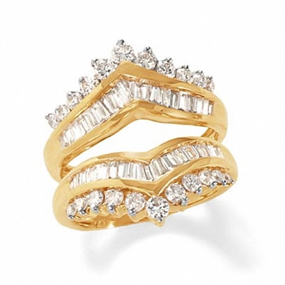 Previously Owned - 1-1/5 CT. T.w. Round and Baguette Diamond Solitaire Enhancer in 14K Gold