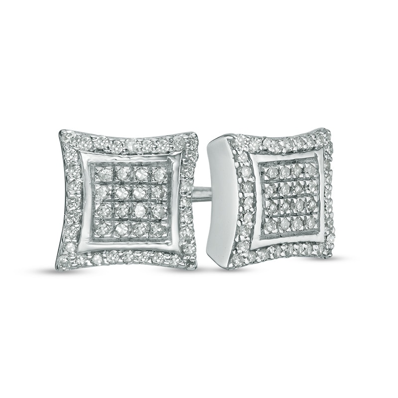 Main Image 1 of Previously Owned - 1/4 CT. T.W. Composite Diamond Concave Square Frame Stud Earrings in Sterling Silver