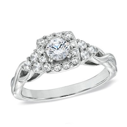 Previously Owned - Celebration Ideal 3/4 CT. T.W. Diamond Tri-Sides Engagement Ring in 14K White Gold (I/I1)