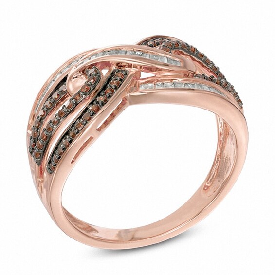 Previously Owned - 1/2 CT. T.w. Cognac and White Diamond Layered Infinity Ring in 10K Rose Gold
