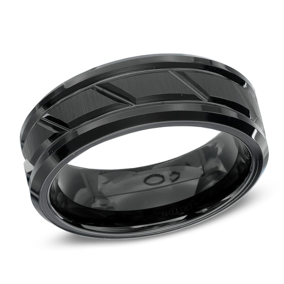 Previously Owned - 8.0mm Comfort-Fit Barber Pole Wedding Band in Black Tungsten