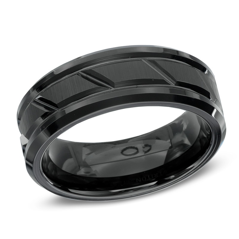 Main Image 1 of Previously Owned - 8.0mm Comfort-Fit Barber Pole Wedding Band in Black Tungsten