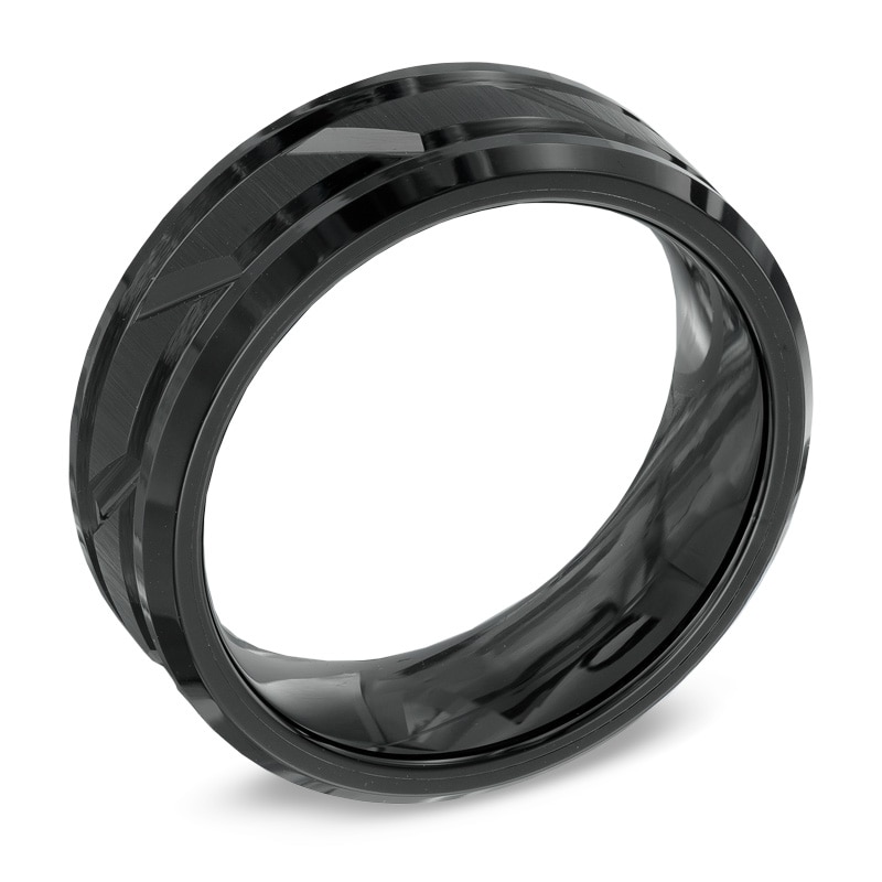 Previously Owned - 8.0mm Comfort-Fit Barber Pole Wedding Band in Black Tungsten