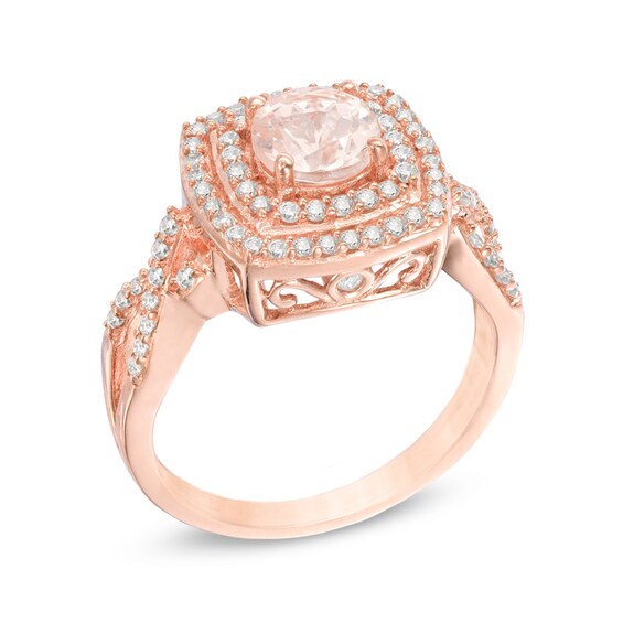 Previously Owned - 6.0mm Morganite and 3/8 CT. T.w. Diamond Double Frame Ring in 14K Rose Gold