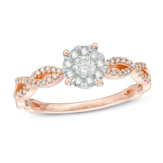 Previously Owned - 3/8 CT. T.w. Diamond Frame Twist Shank Engagement Ring in 10K Rose Gold