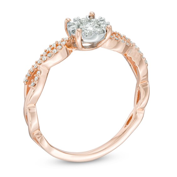 Previously Owned - 3/8 CT. T.w. Diamond Frame Twist Shank Engagement Ring in 10K Rose Gold