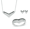 Thumbnail Image 1 of Previously Owned - 1/6 CT. T.W. Enhanced Black and White Diamond Chevron Necklace, Ring and Earring Set