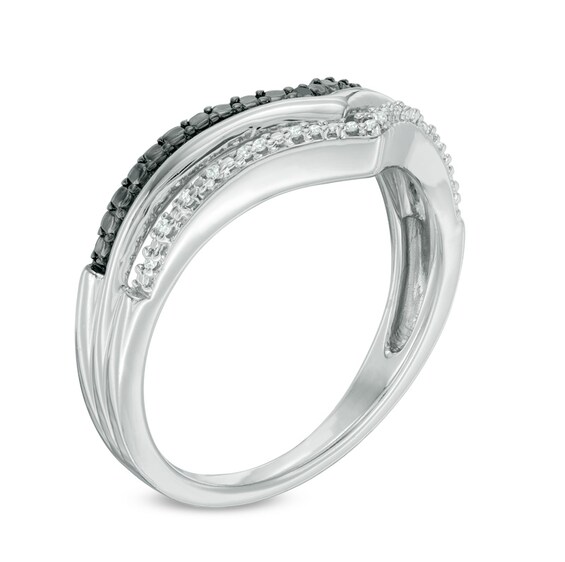 Previously Owned - 1/6 CT. T.w. Enhanced Black and White Diamond Chevron Necklace, Ring and Earring Set