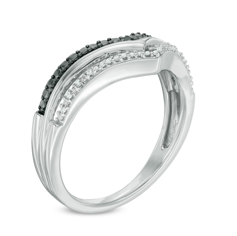 Main Image 2 of Previously Owned - 1/6 CT. T.W. Enhanced Black and White Diamond Chevron Necklace, Ring and Earring Set
