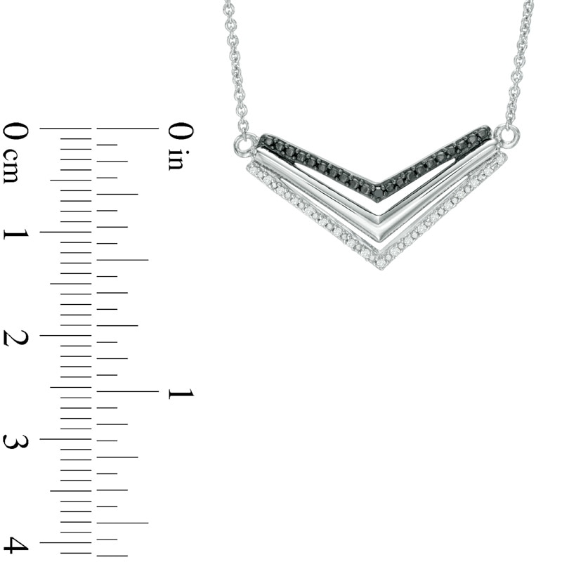 Main Image 3 of Previously Owned - 1/6 CT. T.W. Enhanced Black and White Diamond Chevron Necklace, Ring and Earring Set