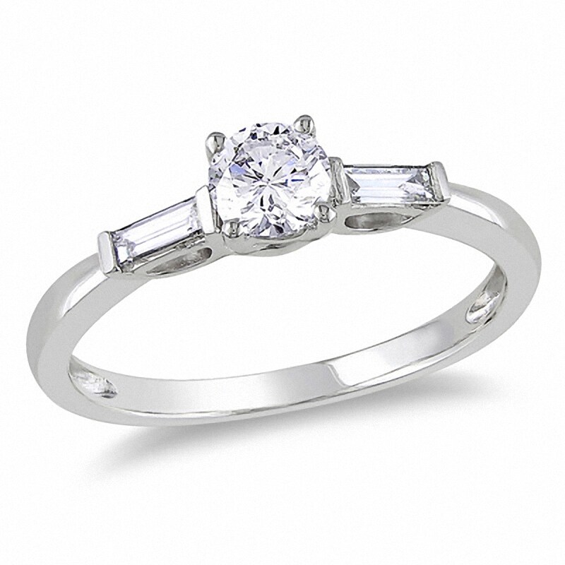 Main Image 1 of Previously Owned - 1/2 CT. T.W. Diamond Three Stone Engagement Ring in 14K White Gold