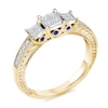 Thumbnail Image 2 of Previously Owned - 1/2 CT. T.W. Enhanced Blue and White Quad Princess-Cut Diamond Three Stone Ring in 10K Gold