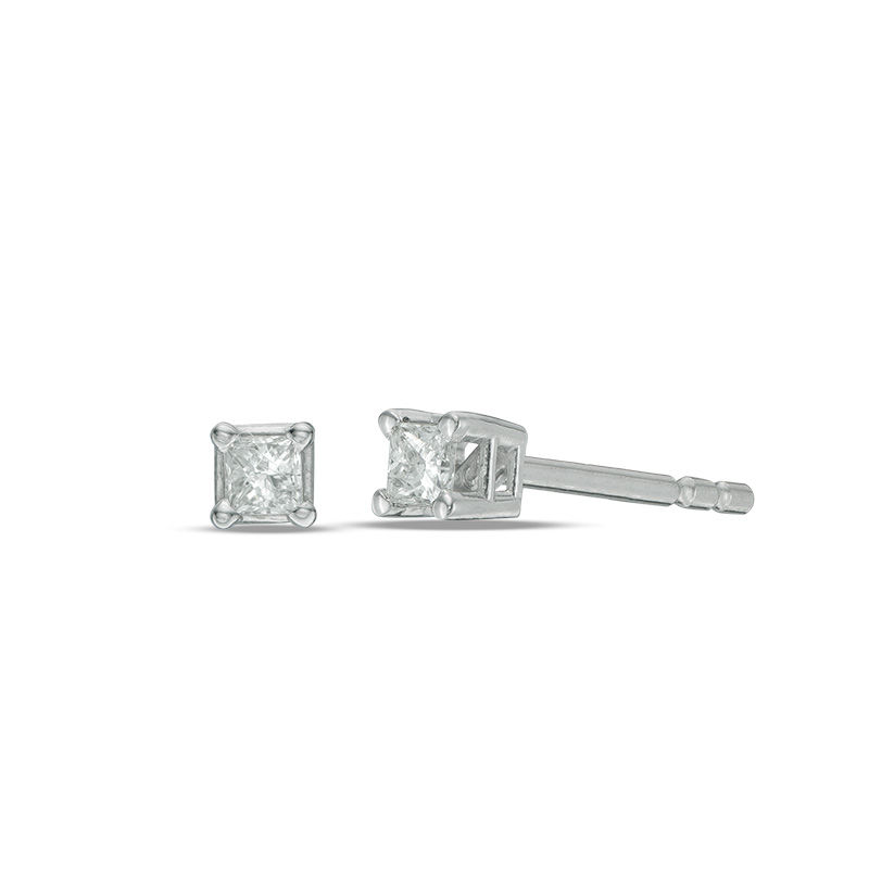 Main Image 1 of Previously Owned - 1/10 CT. T.W. Princess-Cut Diamond Solitaire Stud Earrings in 14K White Gold