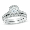Thumbnail Image 1 of Previously Owned - 1-3/8 CT. T.W. Cushion-Cut Diamond Frame Bridal Set in Platinum (H/SI2)