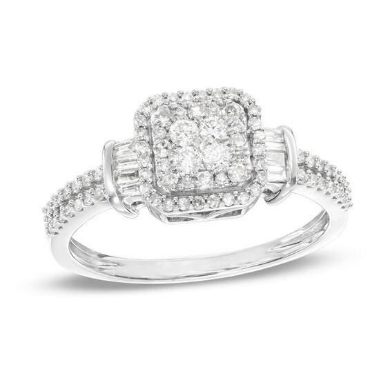 Previously Owned - 1/2 CT. T.w. Composite Diamond Square Frame Collared Ring in 10K White Gold