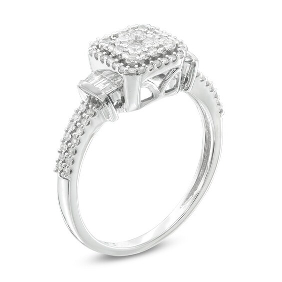 Previously Owned - 1/2 CT. T.w. Composite Diamond Square Frame Collared Ring in 10K White Gold