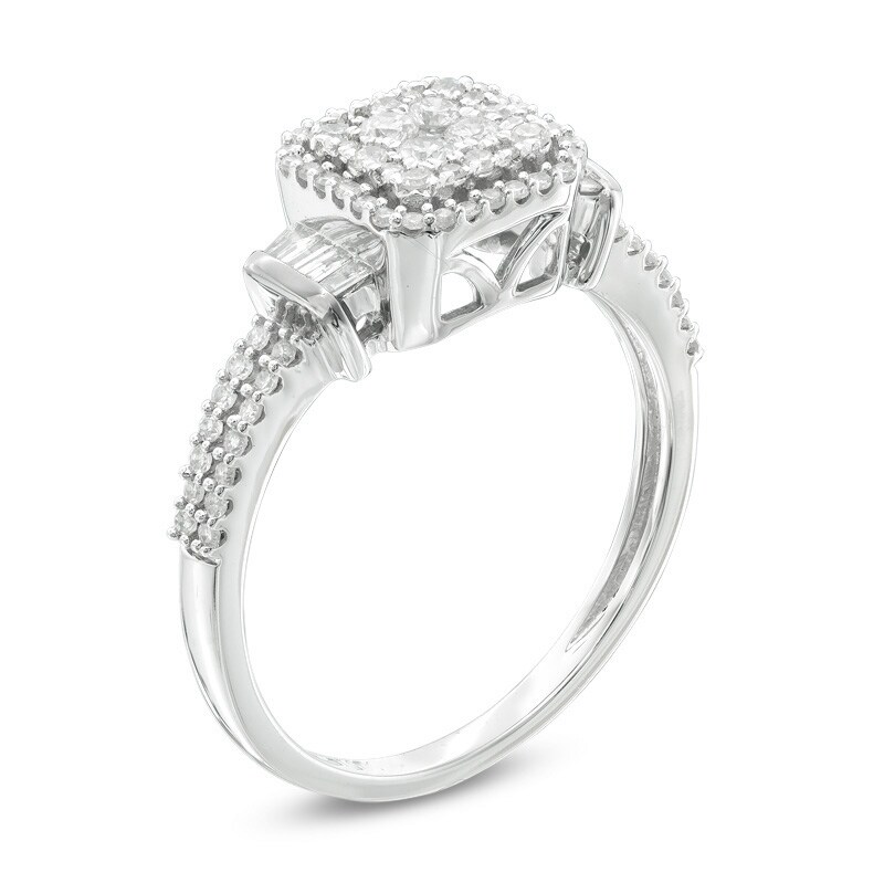 Main Image 2 of Previously Owned - 1/2 CT. T.W. Composite Diamond Square Frame Collared Ring in 10K White Gold