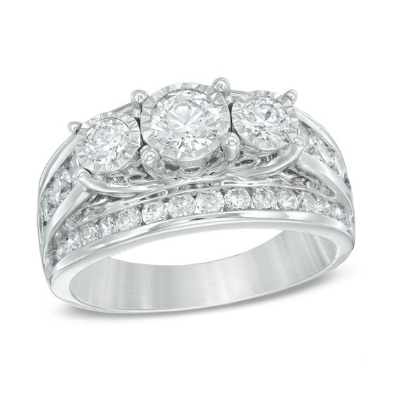 Previously Owned - 2 CT. T.w. Diamond Past Present Future® Channel Triple Row Ring in 14K White Gold