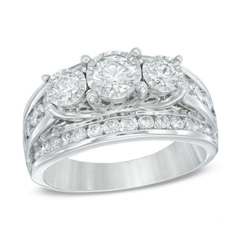 Previously Owned - 2 CT. T.W. Diamond Past Present Future® Channel Triple Row Ring in 14K White Gold