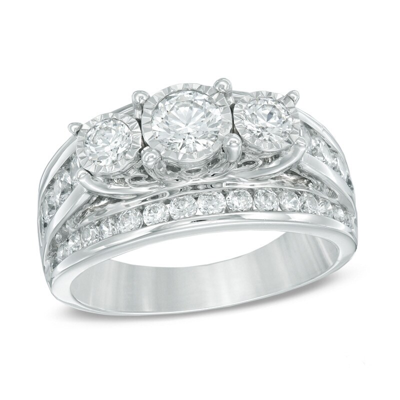 Main Image 1 of Previously Owned - 2 CT. T.W. Diamond Past Present Future® Channel Triple Row Ring in 14K White Gold