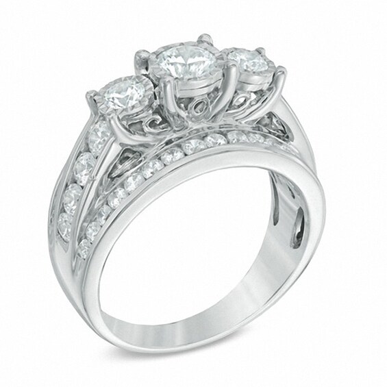 Previously Owned - 2 CT. T.w. Diamond Past Present FutureÂ® Channel Triple Row Ring in 14K White Gold