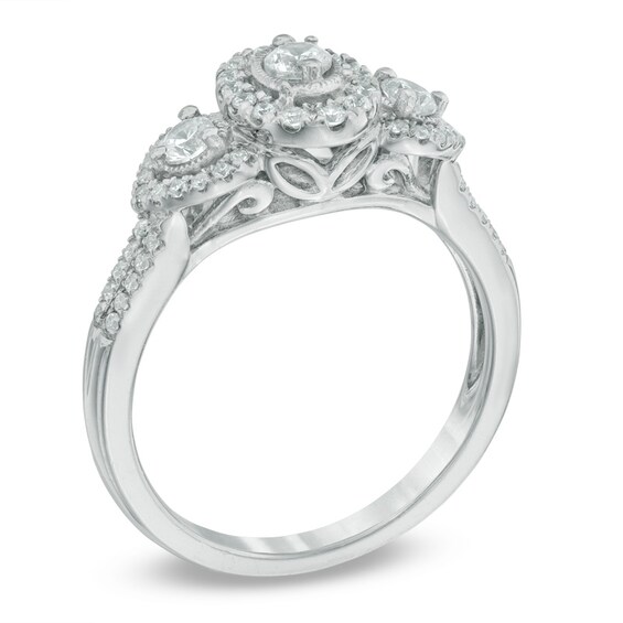 Previously Owned - Past Present FutureÂ® 1/2 CT. T.w. Diamond Double Frame Engagement Ring in 14K White Gold