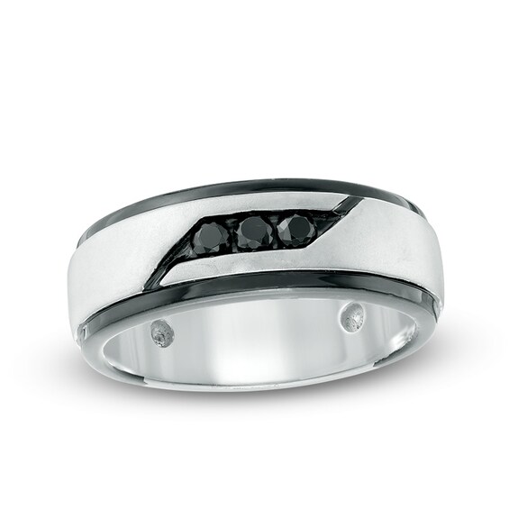 Previously Owned - 1/4 CT. T.w. Black Diamond Band in Sterling Silver and Black Rhodium