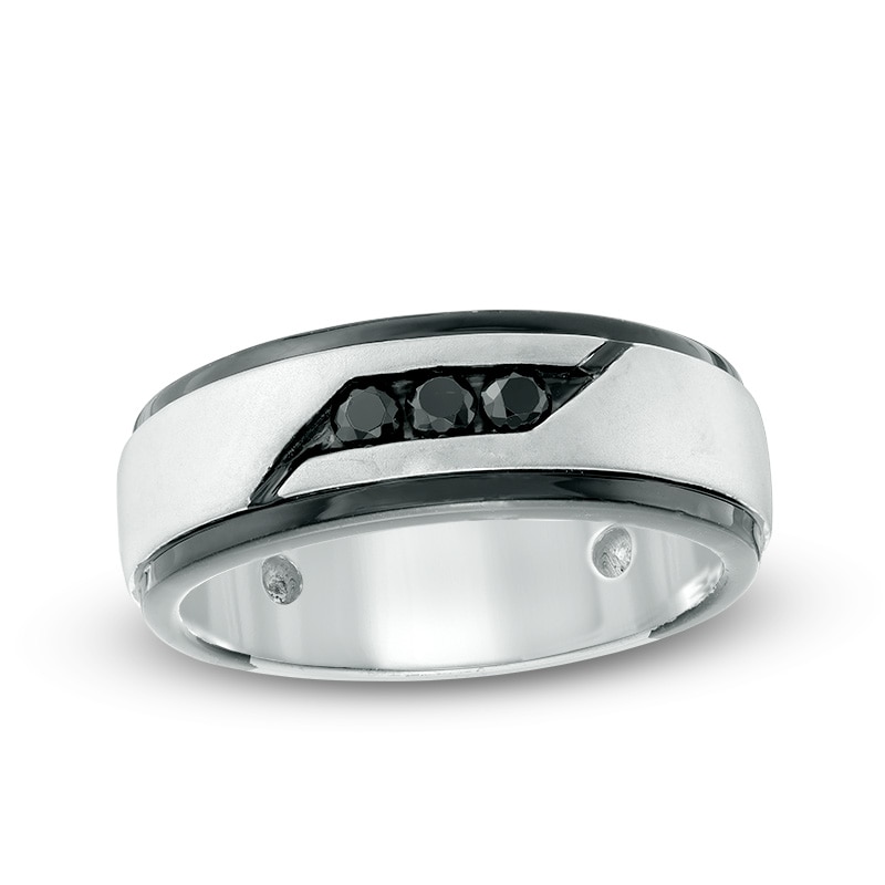 Main Image 1 of Previously Owned - 1/4 CT. T.W. Black Diamond Band in Sterling Silver and Black Rhodium